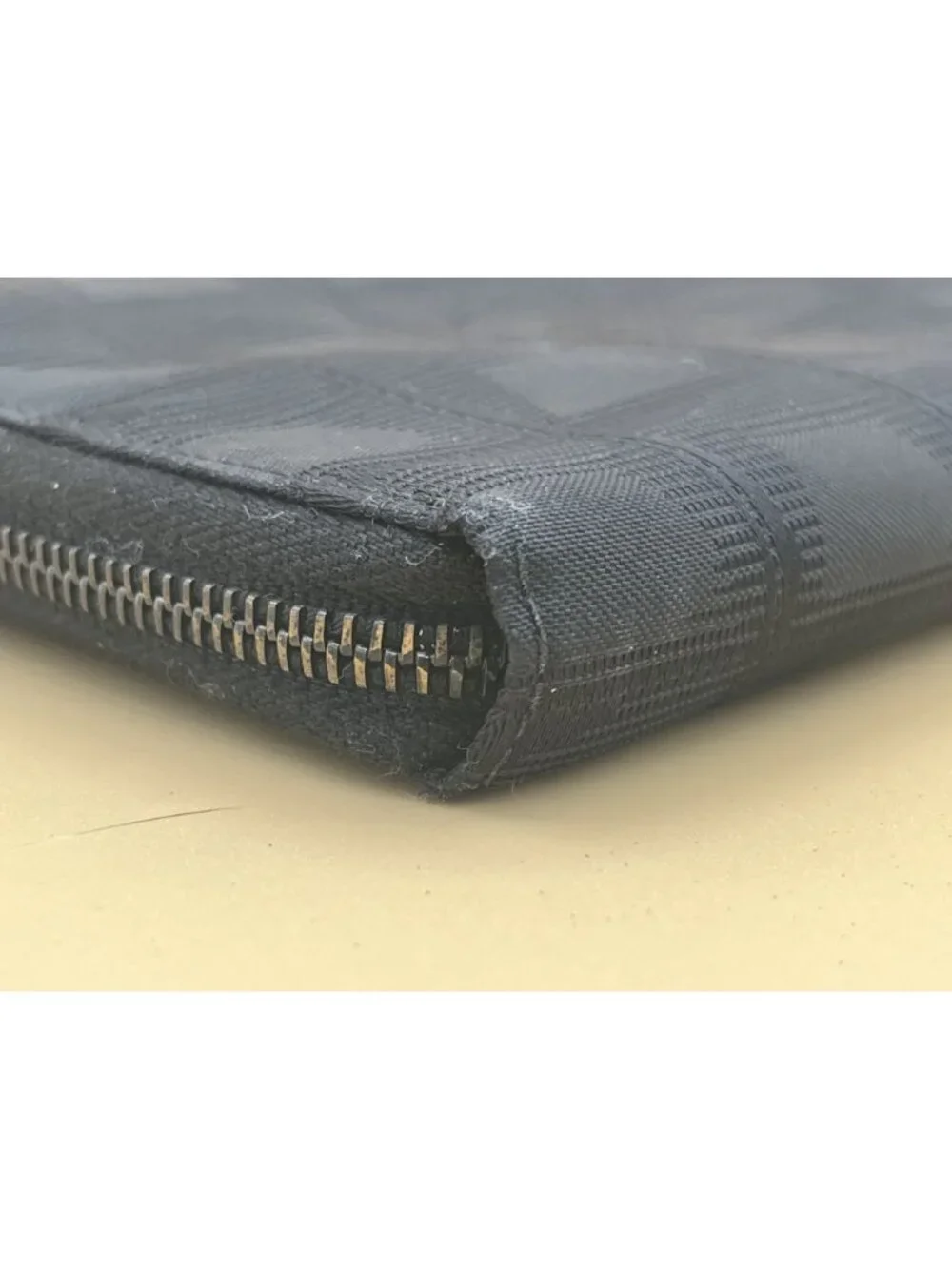 Chanel Black Checkered Canvas Zipper Wallet With CC Logo Design